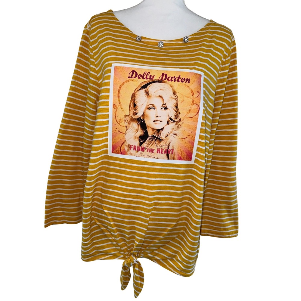 Upcycled Dolly Parton Yellow/White Striped Tie Front XL